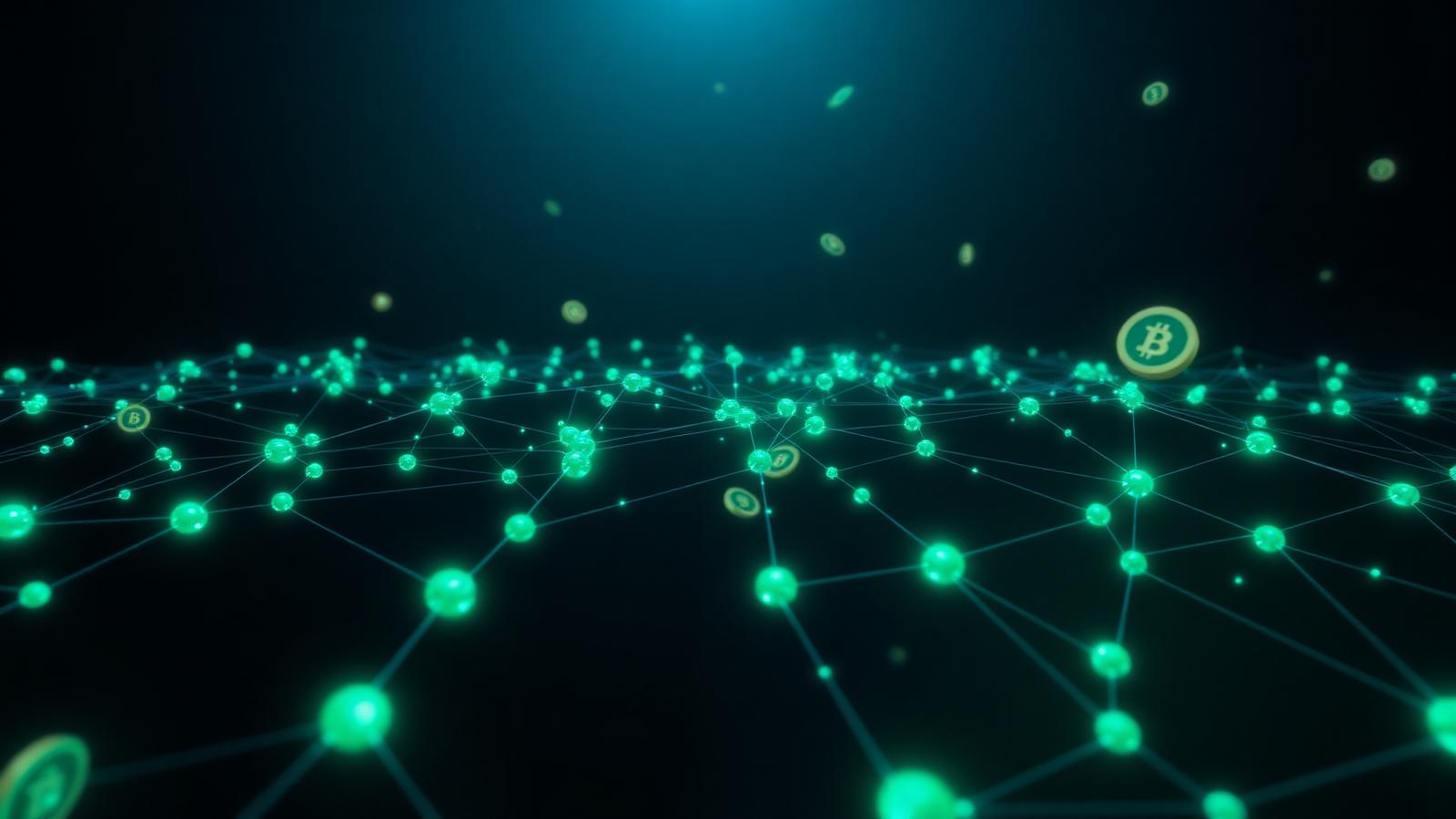Réseau blockchain lumineux avec des jetons crypto