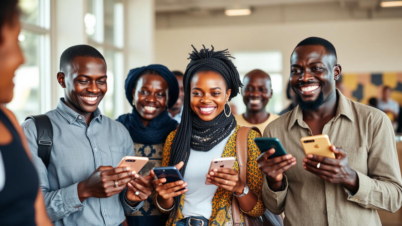 Clients africains effectuant des paiements mobiles